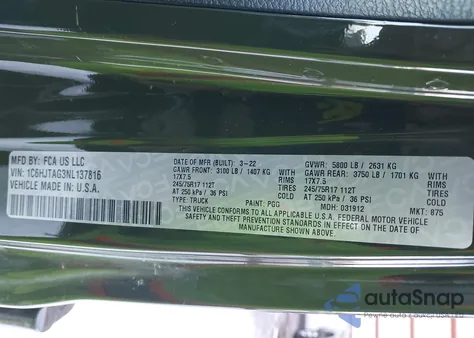 2022 Jeep Gladiator Altitude 4X4 from USA, damaged, VIN 1C6HJTAG3NL137816